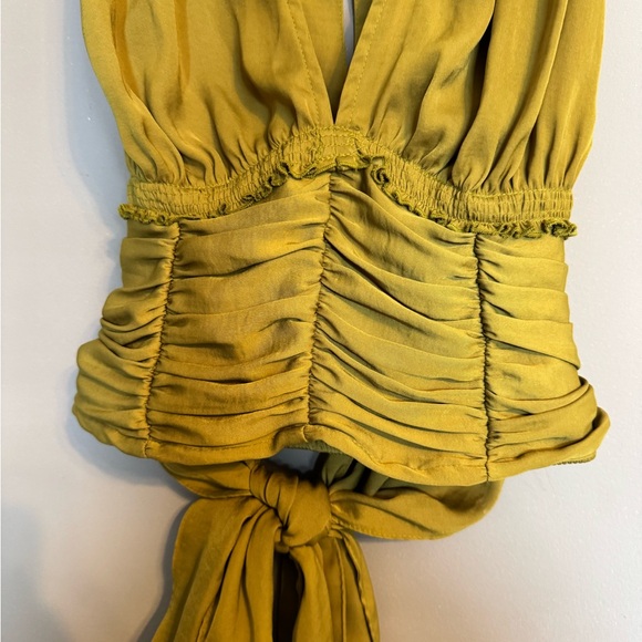 Free People Light Green Sleeveless Top Blouse with Elegant Detail Detail and Bow - Picture 2 of 13